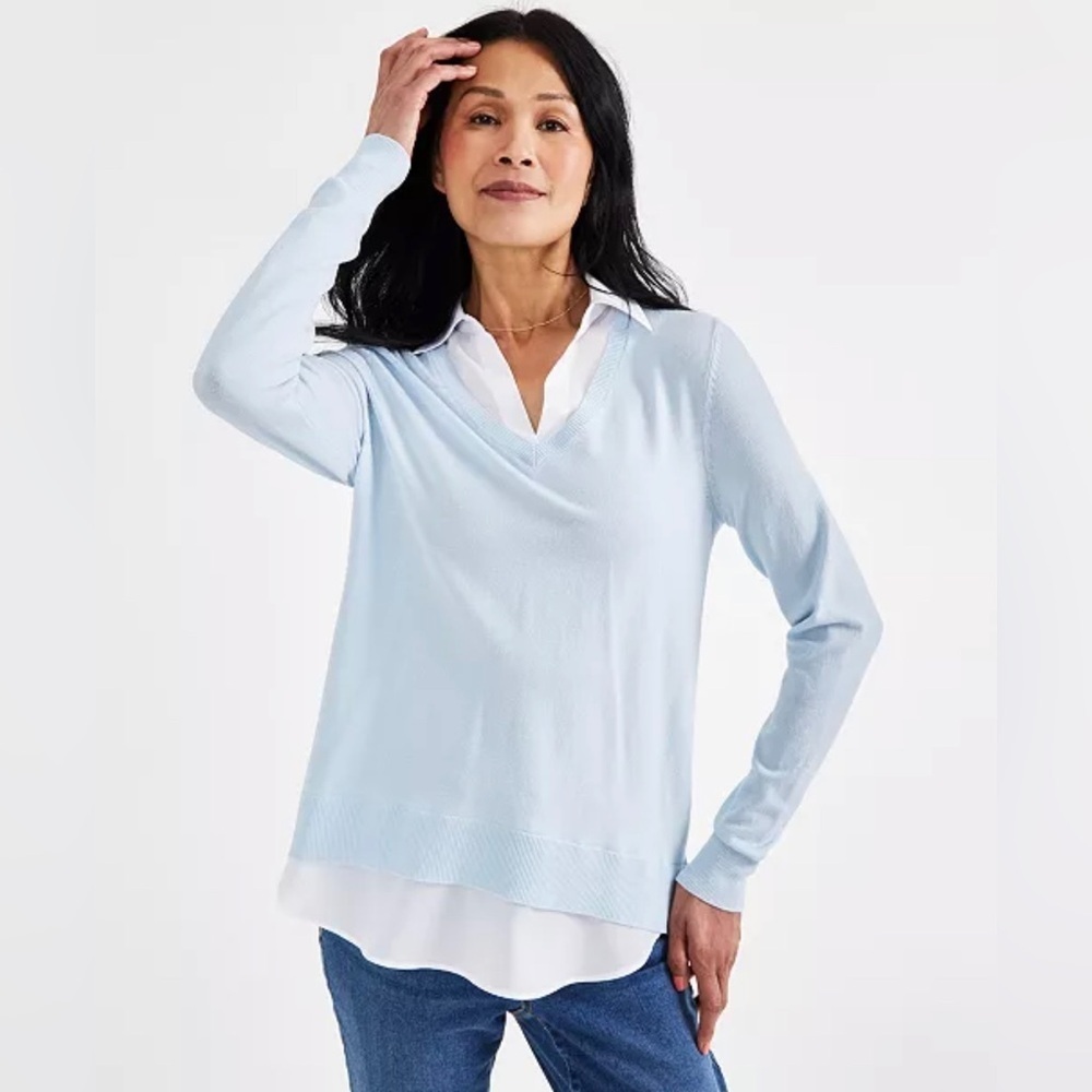 NWT Style & Co Petite Two for One V-Neck Pullover Sweater